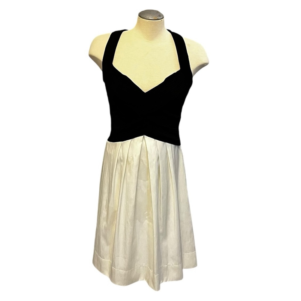 Frank Lyman Evening Cocktail Halter Colourblock Dress Black/White US 8 - Picture 2 of 15